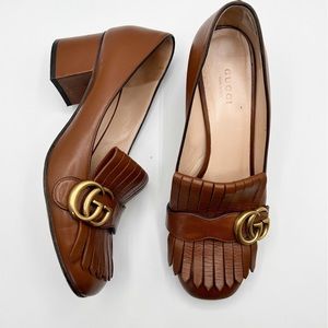 Gucci Brown Leather Heels with Gold Accent